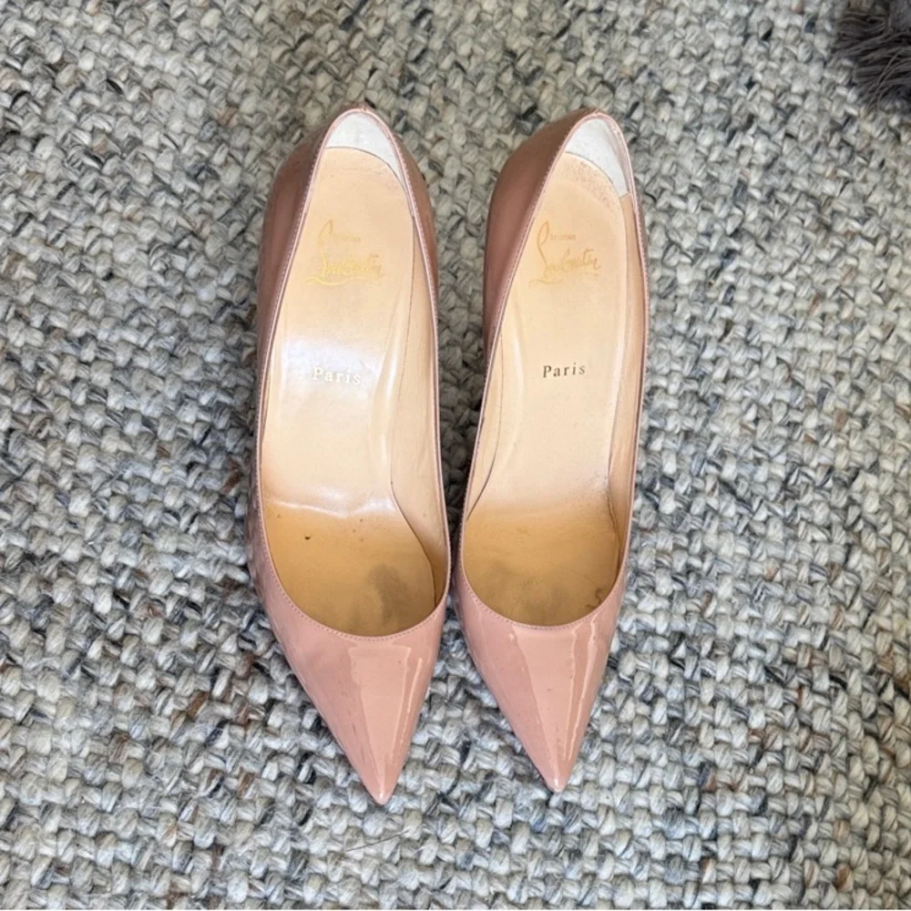 Christian Louboutin Nude Patent Pumps Classic Red Bottom Heels Size 11.5 - Picture 3 of 8